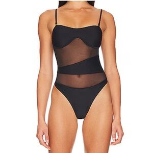 Lovers + Friends Black Mesh One Piece Swimsuit